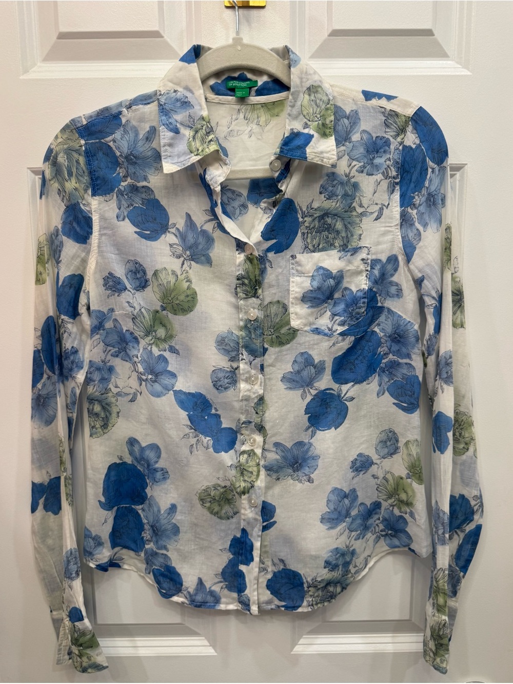 United Colors Of Benetton Blue and Green Floral Button-Down Shirt